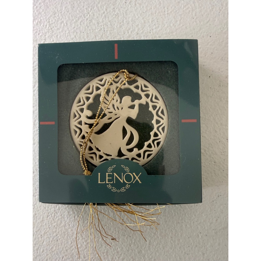 Lenox Yule Xmas Angel Ornament Pierced Ivory China Gold Tassel 1-101-5099-6 USA